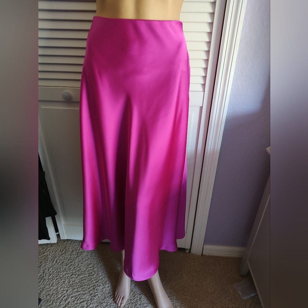 Vibrant Fushia Silky Satiny Skirt